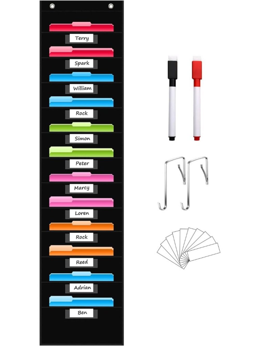 12 Pockets File Storage Pocket Chart with 12 Nametag Pockets,Hanging Wall File O